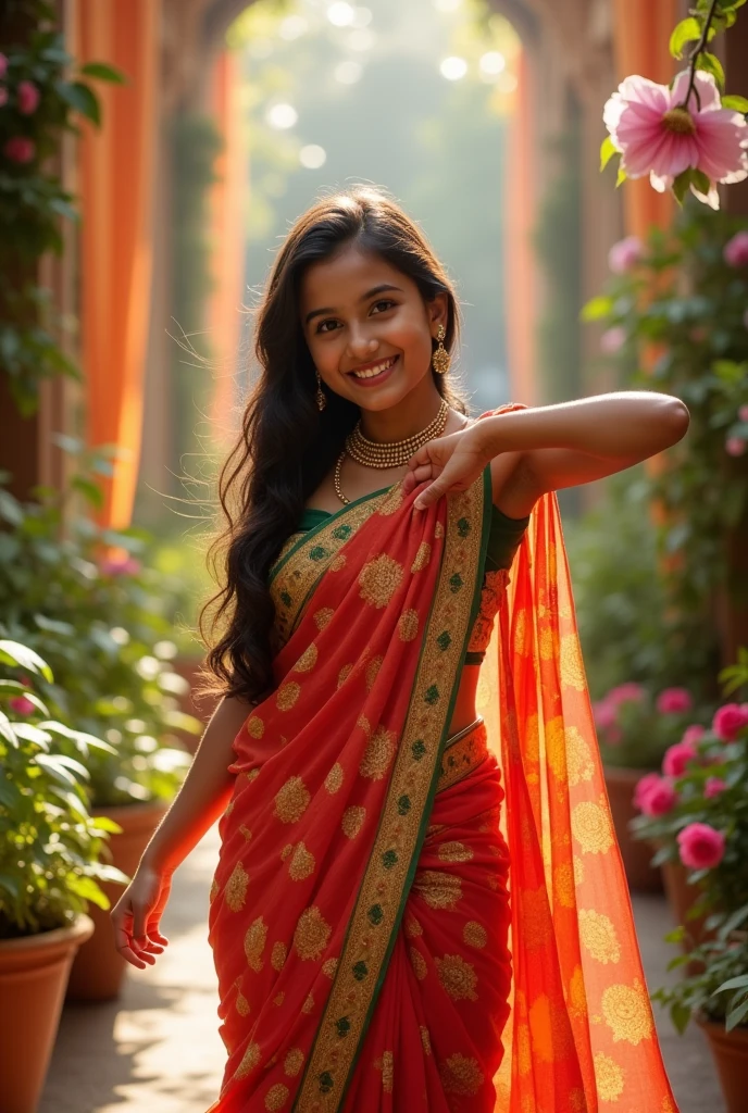 A Indian girl on saree showing his armpit

