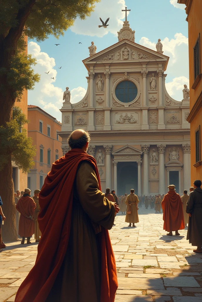 Galileo going to church