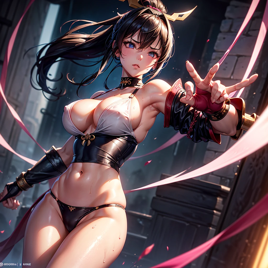 (Masterpiece), (Mysterious Mood), Score_9, score_8_up, score_7_up, 2girl, 2 beautiful young women looking at each other, long hair, breasts, fighting pose pink nipples and breasts touching each other, big breasts, brown hair, cleavage , nude shoulders and cleavage, brown eyes, closed mouth, upper body, ponytail, high hips exposing legs and buttocks, red kimono, blue cheongsam, sleeveless, high hips exposing legs and buttocks, collar, blurred, arms, lips, bangs , belt, high ponytail, headband, rope, armband, ninja, Mai Shiranui, Chun-Li, cleavage, big breasts, exposed bikini breast details, Devil May Cry style, full of energy and ready to go. Glowing blue, a sinister form of corruption, the right arm is a twisted masterpiece, blackened and imbued with glowing sapphire energy, emanating raw power and glowing with a dark, otherworldly light. , neon lights flashing, dark as midnight, red blood vessels beating. A mixture of black leather and silver jewels, with pink nipples, all decorated with chains and glowing runes. Clothes may unintentionally separate (unfold), become embedded (causing clothes to be pulled up to the crotch of the body), shirts may tear, tops may slip off (causing soft side lighting, high-detailed masterpieces, delicate skin, Japan Scent) Samurai Girl, Vintage Details, Distressed Turtleneck, Cyberpunk Samurai, Silver Glitter, Big Breasts, Cleavage, Navel, Moisturizing, Cyberpunk, Japanese Streets, Darkness, (Surreal, Large Depth of Field, Color, 3D octane rendering, 4k trends, concept art, smooth lips, smooth eyes, smooth skin, smooth eyes, smooth eyes, smooth eyes, eyeliner, light makeup, eye makeup, shut up, female orgasm, shyness, Blushing, visible nipples, natural sagging breasts, embedded panties, toned body, hourglass body, (wet) body: 1.6, embedded: urn: air: sd1: embedded: civitai: 222256@250708, embedded: urn: air: sd1: embed:civitai:222256@250708, (score_9, Score_8_up, 188loloy,