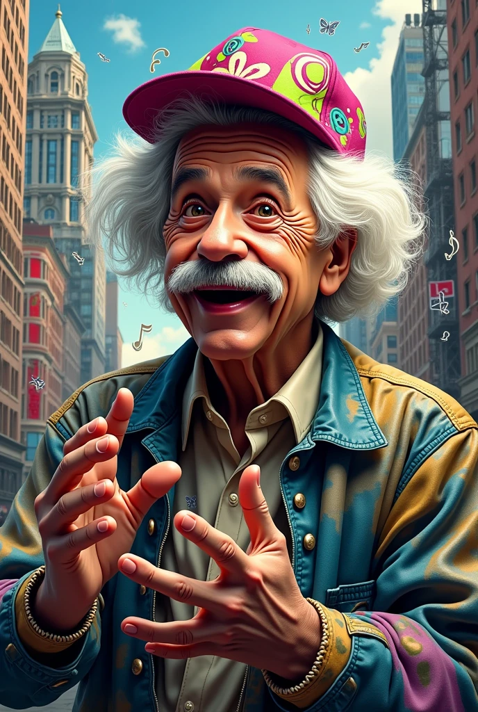 Albert Einstein with rap cap