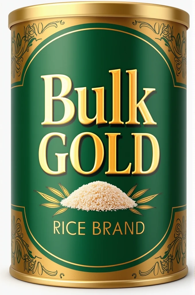 Logo for an elegant rice brand called "Bulk Gold" and its main colors are gold and green.