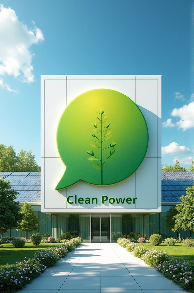 The building with the bubble logo has the text 'clean power'