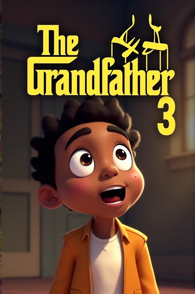 Make an animated poster called "THE GRANDFATHER 3" The poster must have a logo. Disney and the title are there too. and the poster must have Fat black ??? gets teased by his friends.