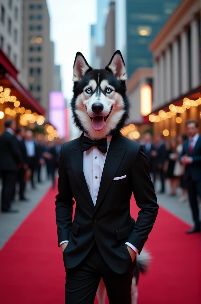 A handsome husky dog in a suit