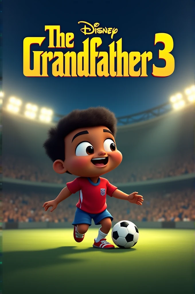 Make an animated poster called "THE GRANDFATHER 3" The poster must have a logo.  Disney and the title are there too.  and the poster must have  Fat black ??? Play football 