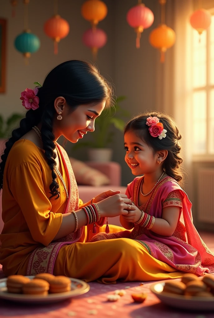 My sister tie rakhi to me