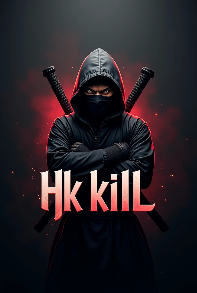 banner de clã com mascote ninja com o nome "Hk kill" minimalista