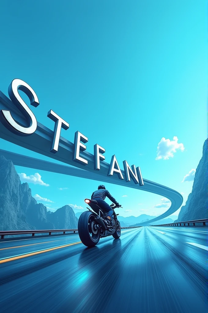Stefani ExpressWay:
conceito: A visual that combines the idea of a road or path., representing the constant flow and reliability.
elements: Roads or trails that blend with lettering, or direction icons that integrate with the name. Deve ter um motoboy. The background should be a medium blue.