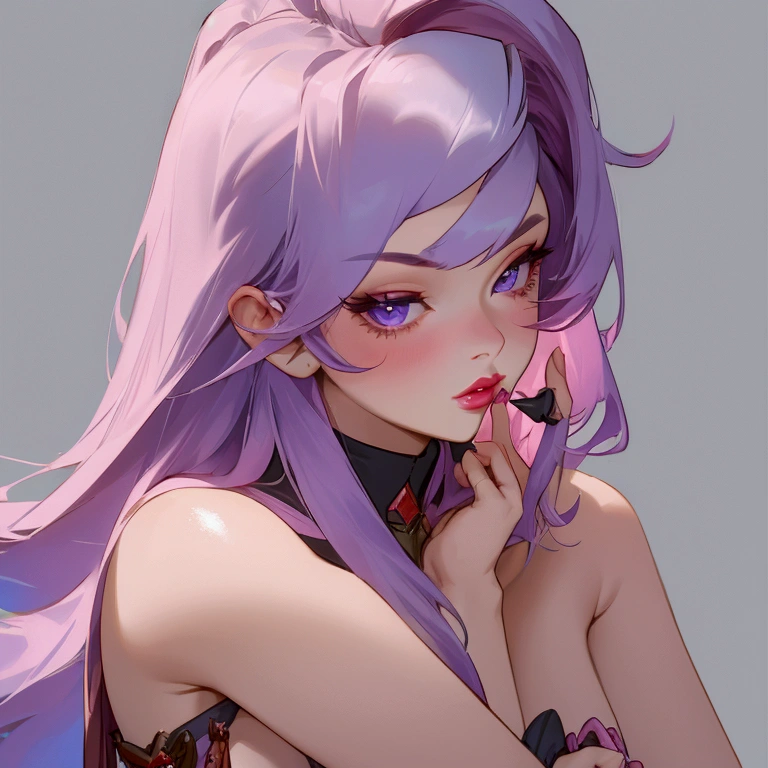 masterpiece, the best, 1 female, Woman with long purple hair, Light pink lips,