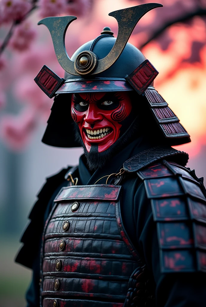 Samuri for discord pfp facing front with rad and black face and devil face