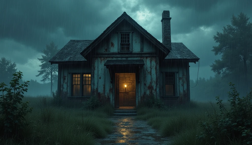 Rian, yang felt tired, suggested that they take a break there until the rain stopped. Although Siska felt something was wrong, they still decided to enter. The front door of the house, even though it was rusty and almost collapsing, was wide open as if welcoming their arrival.
(The old blood-stained house) (Player : Rian and Andi are men, Riska and Dian are women)