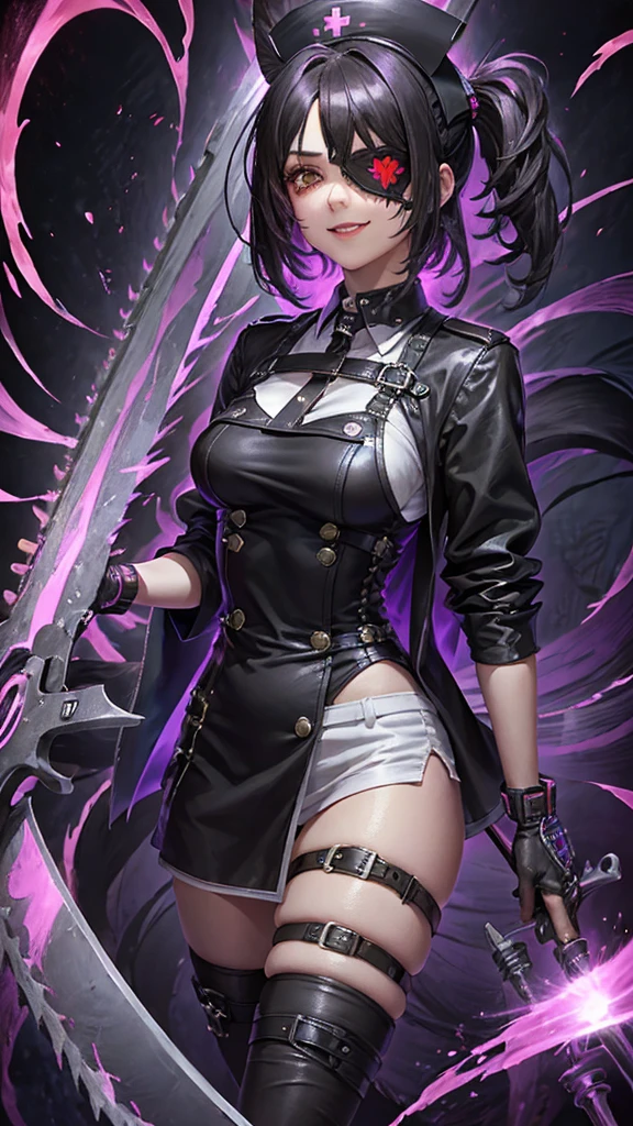 Masterpiece level, highest quality assurance, highlighting the image of 1 girl, official style, fantastic purple eyes and hair, elastic skin, moderate medium shot, looking directly at the audience, clear picture and vignetting effect, detailed and charming eyes (pureerosface_v1:0.5), extremely provocative action, intense star track background, bustling cross-legged, arrogant bangs, horror apocalyptic background, the same color of left and right eyes, (from below:1.5), (one girl:1.5)