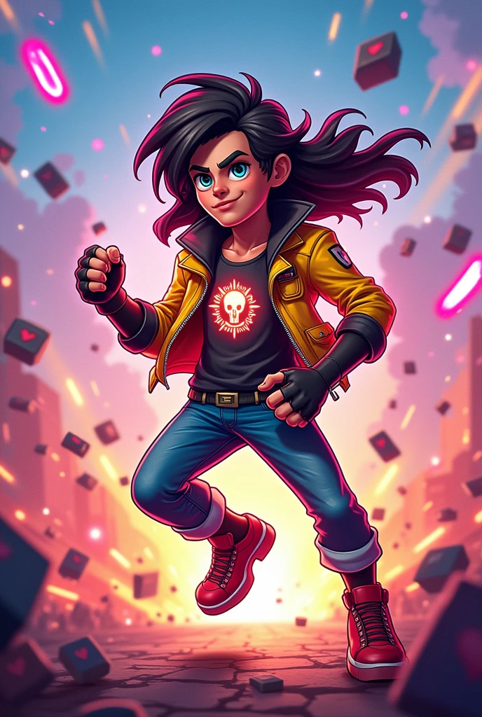 Make me a chaotic and animated cartoon about free fire for a profile picture and have the character be alok