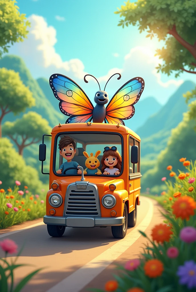 butterfly in buss to travel
Cartoon character