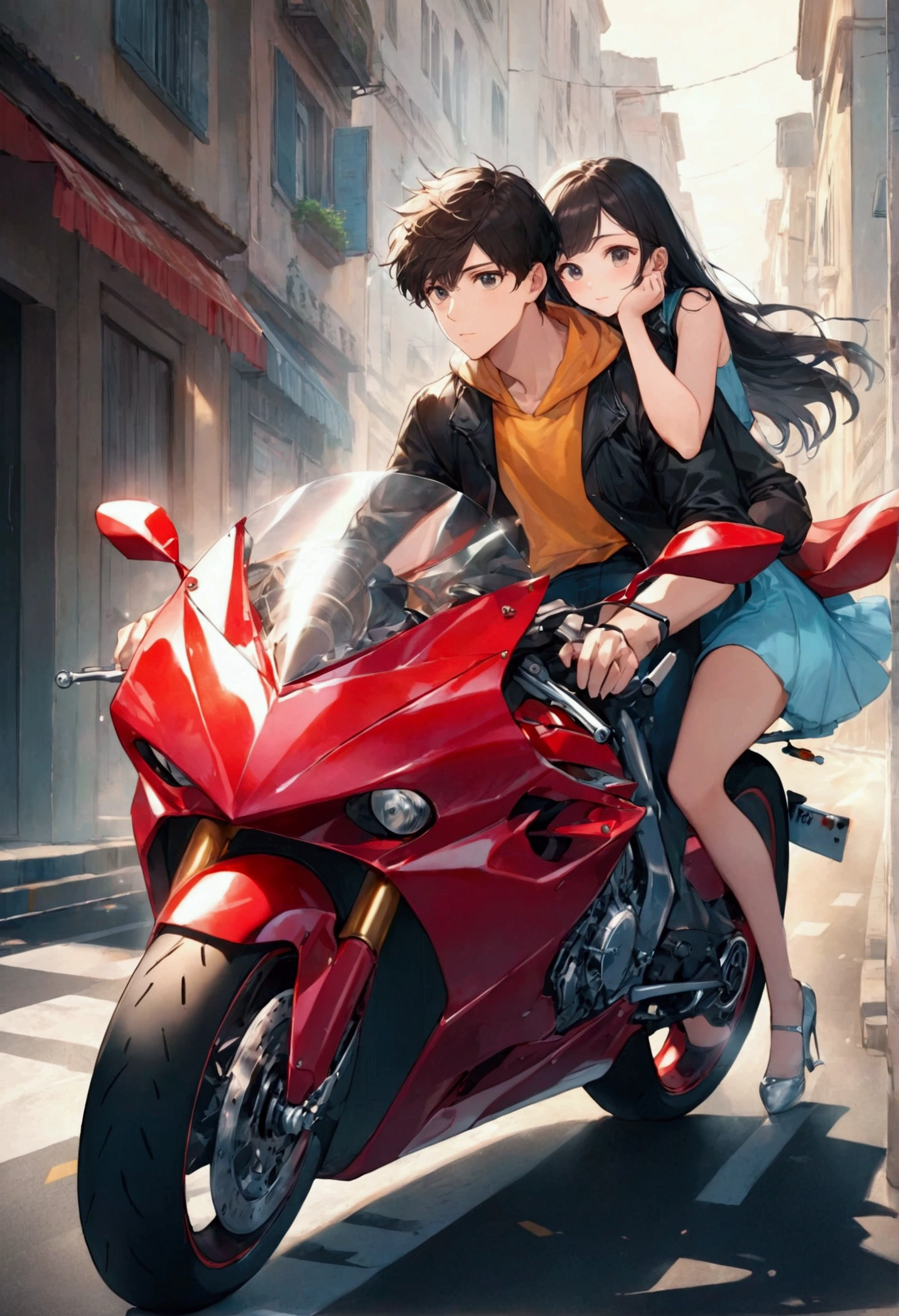 A boy drive a super splender bike on road speed most 100 % sit back a beautiful girl à bike love a boy friend 