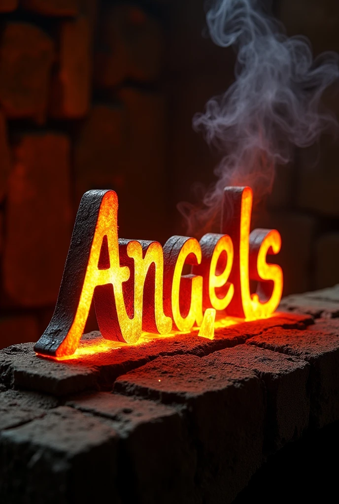 Make name using hot fire iron bar only name make no other content name is Angels love