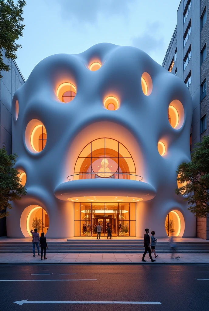 Modern and contemporary theater facade, using round and circular shapes