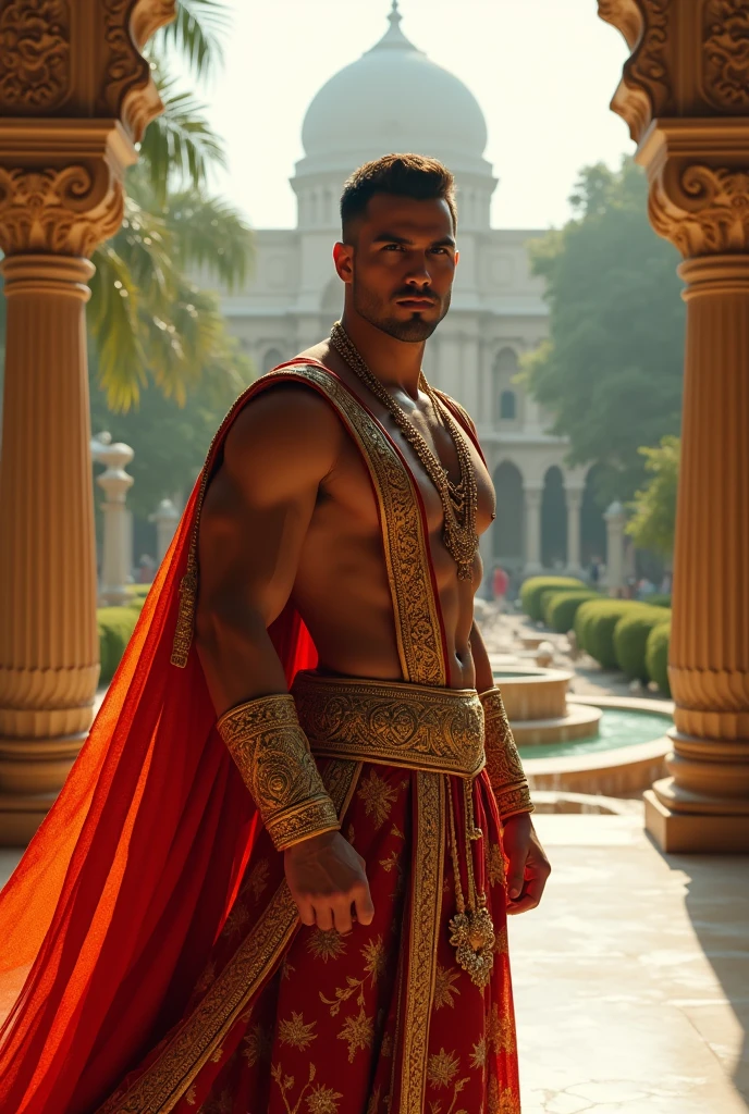 The most handsome in universe man in the world with height of 6ft and a great strong physique and wearing clothes of indian king