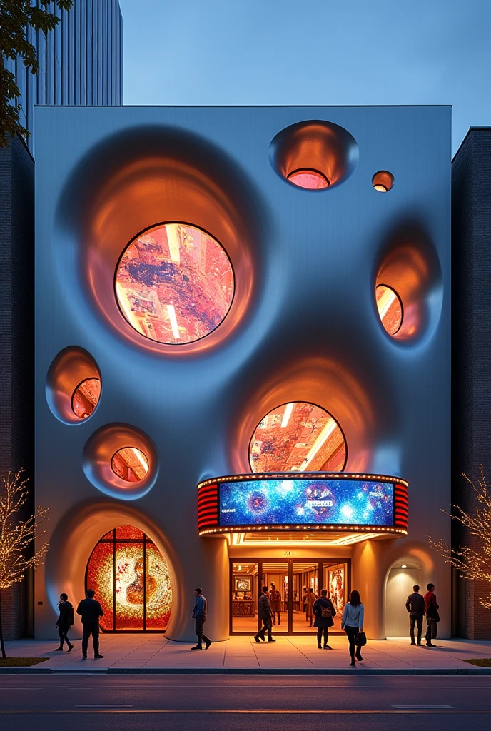 Modern and contemporary theater facade, using the circle as the main form