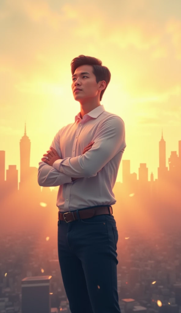 This image shows a 22-year-old Vietnamese man reflecting on his development journey, from his first steps to achieving success in the company.