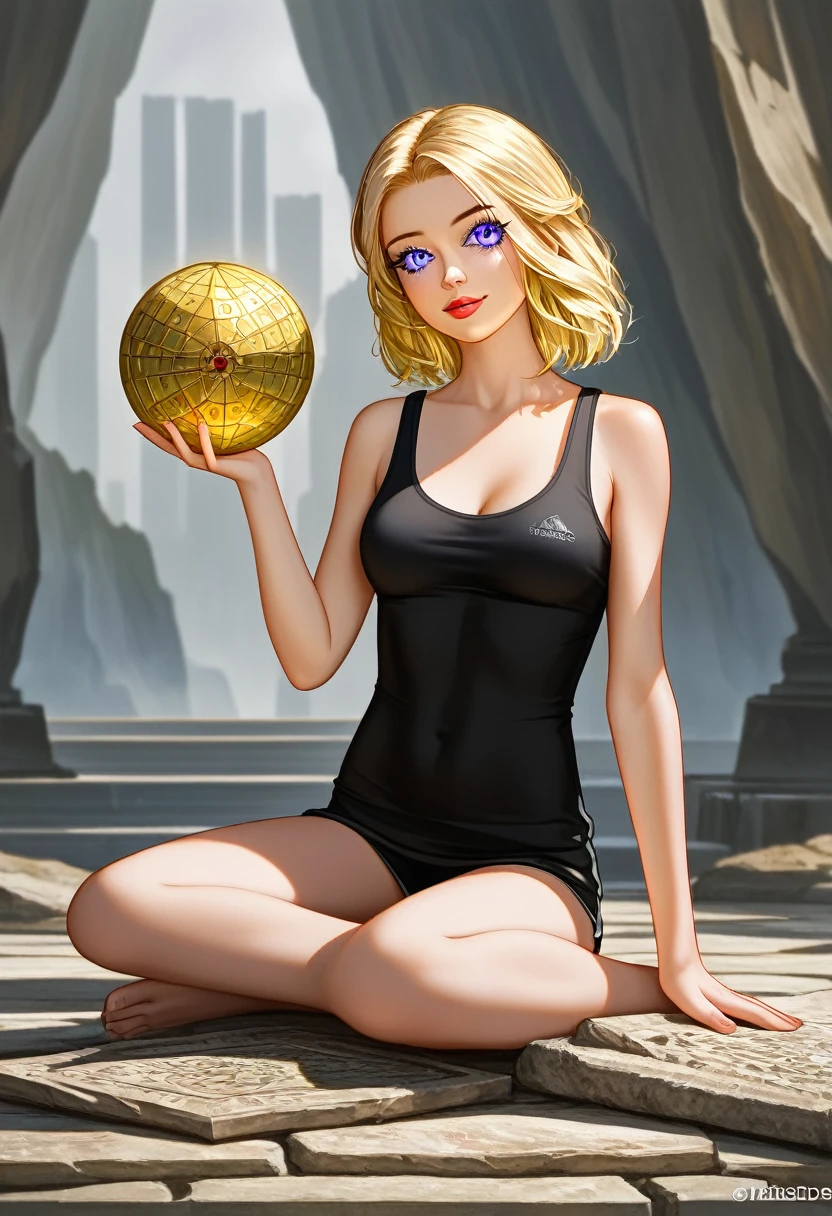 ((Best Quality, 8K, Masterpiece: 1.3)), Full Body, Focus Clear: 1.2, Outstanding Beauty: 1.4, Slender Abs: 1.2, ((Blonde, Big: 1.2)), Black Tank Top, Highly Detailed Face and Skin Texture, Detailed Eyes, Double Eyelids