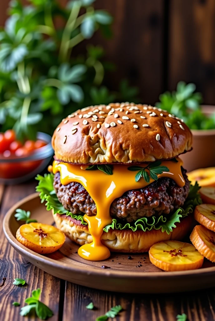 150 gram ground beef hamburger;queso;fried ripe plantains