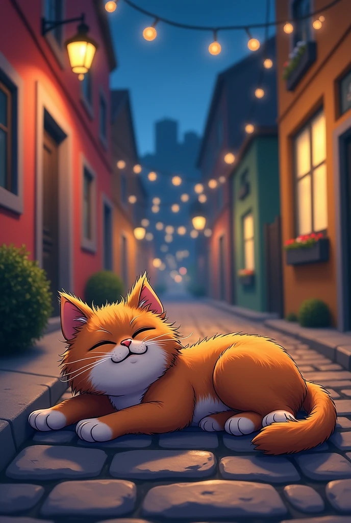 A drunk cat sitting on the street like a stray cat... anime style