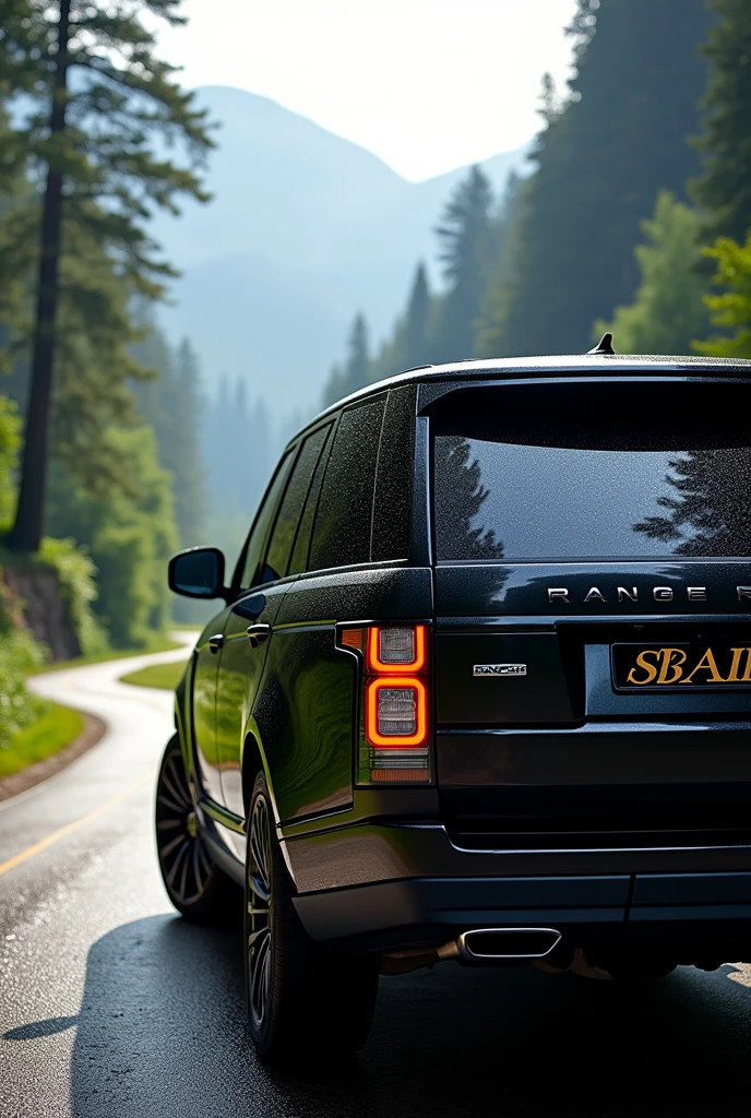 Make a picture of a Rang rover car if it is written on the rear window of the car Sbair