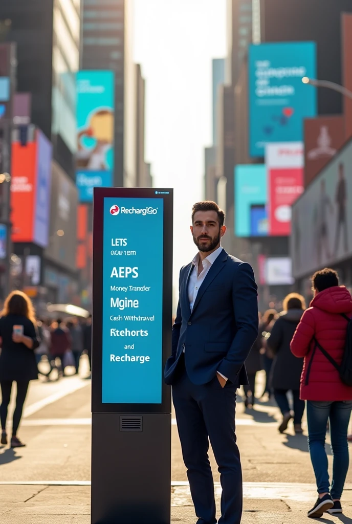 RechargiGo brand promotion by a professional man , RechargiGo provide AEPS, MONEY TRANSFER, CASH WITHDRAWAL, RECHARGE amd many more digital servises