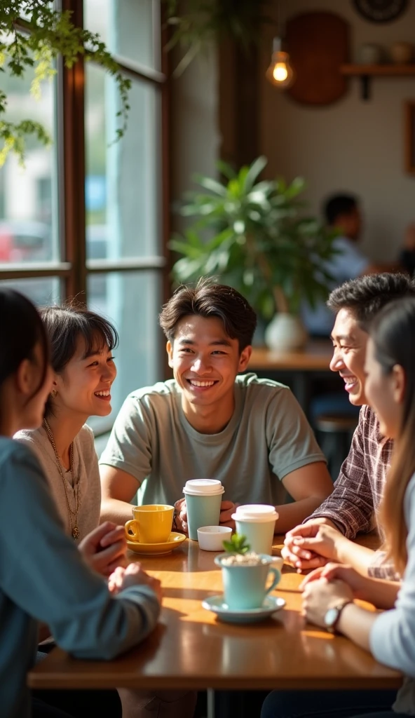 Image of many people laughing at a 22 year old Vietnamese man because when asked how much his salary was, he just smiled slightly.
