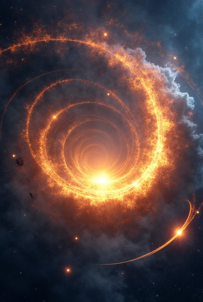 a spiral that has a big bang from the beginning of this, it has two suns , two meteorites , a star, two comets. all those elements must be scattered by the spiral of life