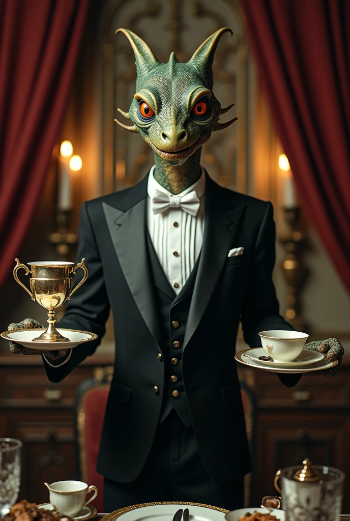 Monster with telekinesis with butler suit looking good and cool