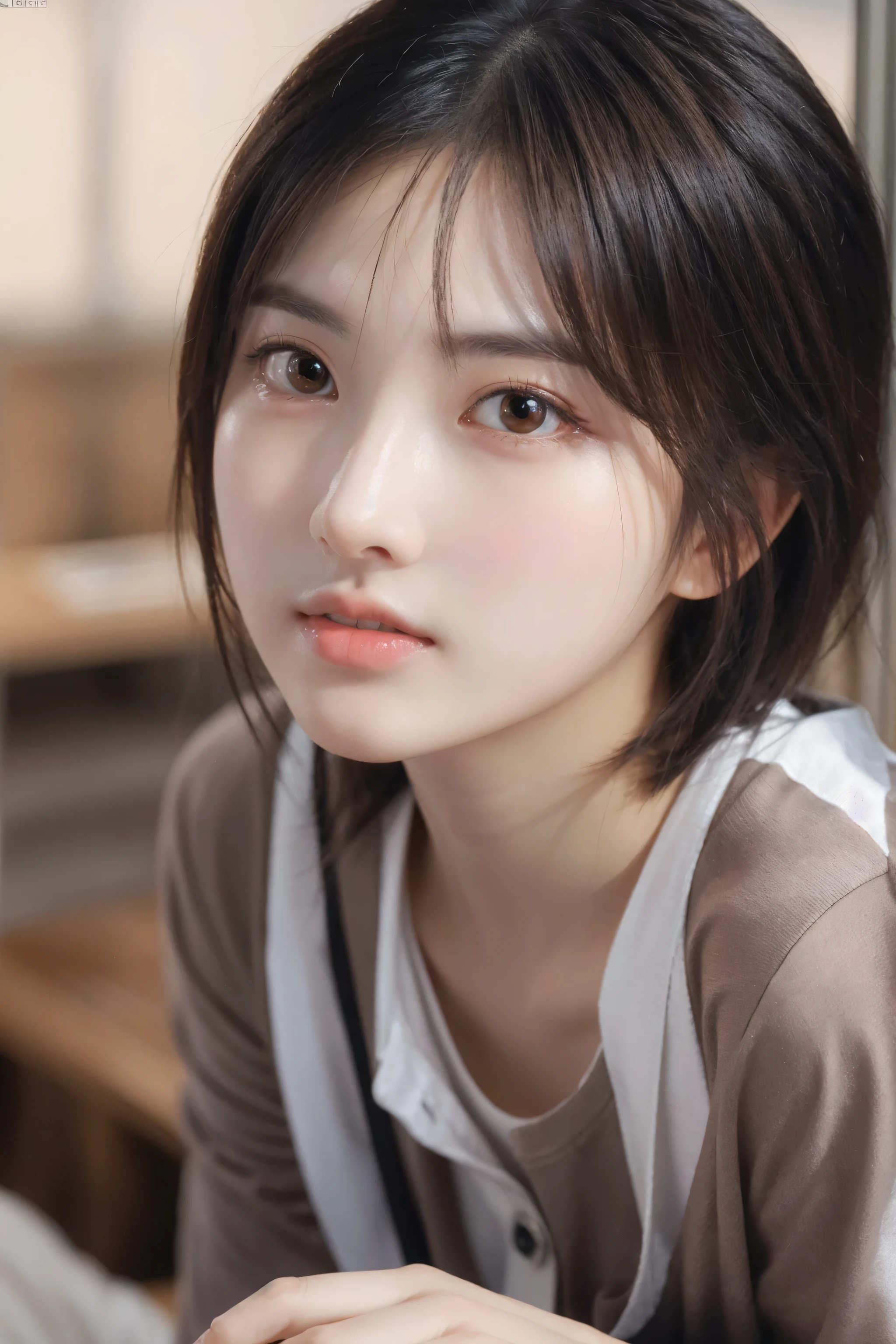 (8k, RAW Photo, Best Quality, Masterpiece:1.2), Ultra Detail, Super Resolution, (Realistic, Realistic Photo:1.37), Portrait, High Detail RAW Color Photo, Professional Photo, Extremely Detailed and Beautiful, Extremely detailed, 8k wallpaper, amazing and detailed, huge file size, official art, highly detailed CG unity 8k wallpaper, highly detailed beautiful girl, highly detailed face, highly detailed eyes, highly detailed skin, highly detailed fingers, highly detailed nose, very detailed detailed mouth , perfect anatomy, highly detailed background, highly detailed clothes, 1girl, ,cute girl, realistic body, fair skin, glowing skin , slim body, handsome body, black hair , short hair, (blunt bangs:1.2), smile, cute, youthful, cute face, realistic face, delicate eyes, drooping eyes, looking at viewer, facing front, standing posture, Contraposto, dynamic lighting, (medium chest), (Perfect Body Proportions), (slender Body Proportions), (bedroom), super sexy pose,