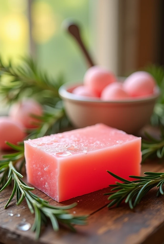 you can make promotional images again but remove the lemon, just leave the rosemary and make the soap color Mexican pink
