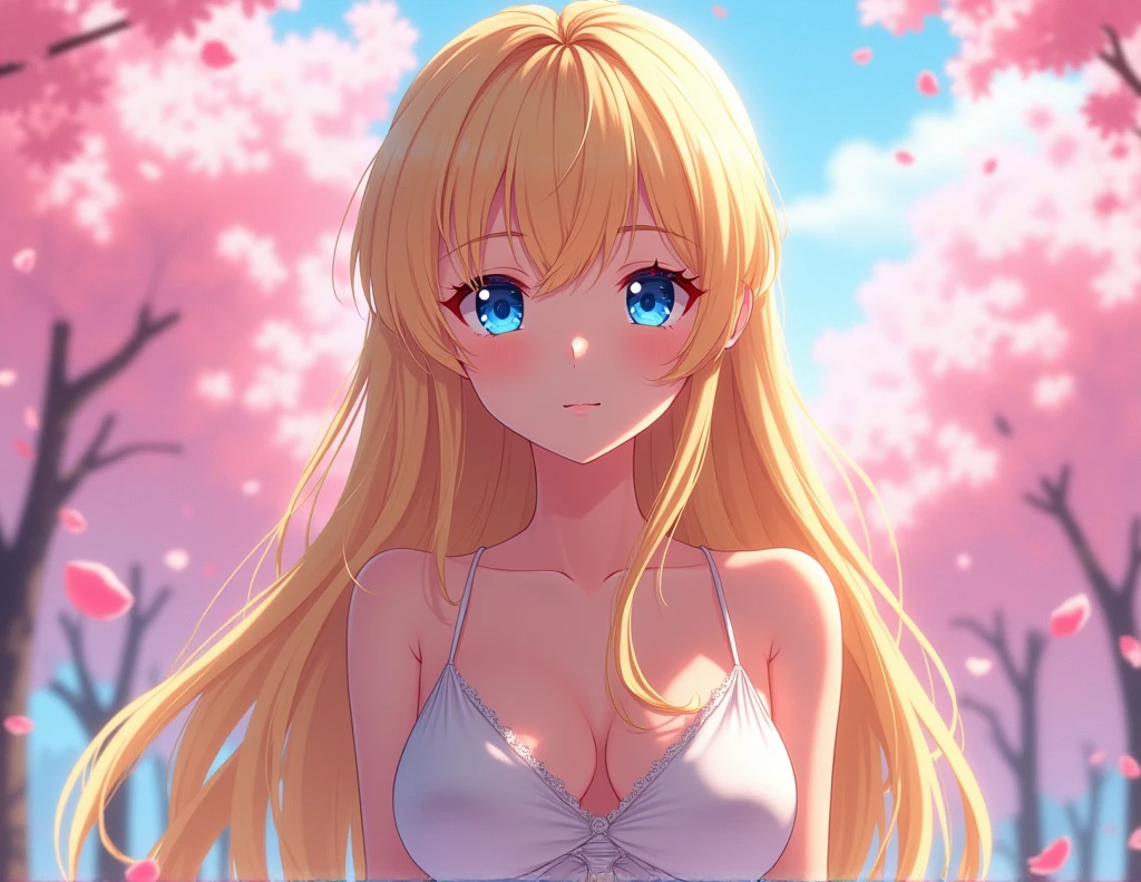 An animation of a , this animation in anime format and she is blonde with blue eyes, A YOUNG WOMAN ABOUT 20 YEARS OLD SHOWS THIS FULL BODY, THIS ONE HAS BIG BREASTS AND A MATURE WOMAN'S BODY