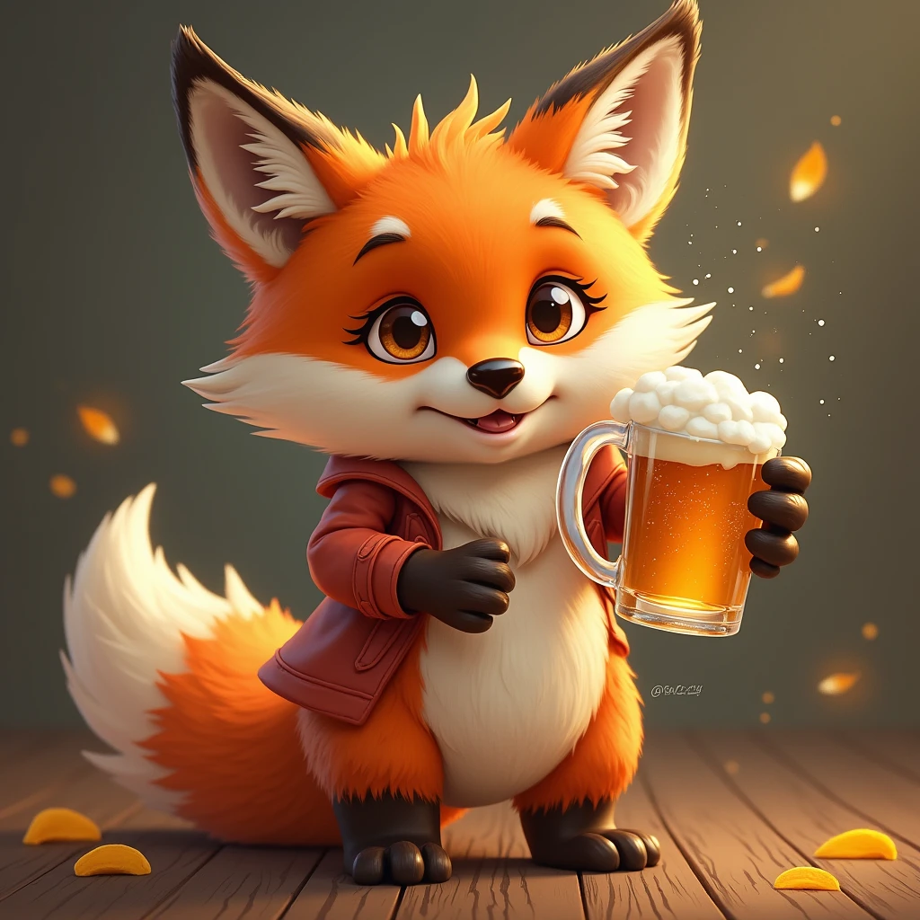 It's a fox with eyes as thin as sticks。He loves to dance with a beer in hand.。