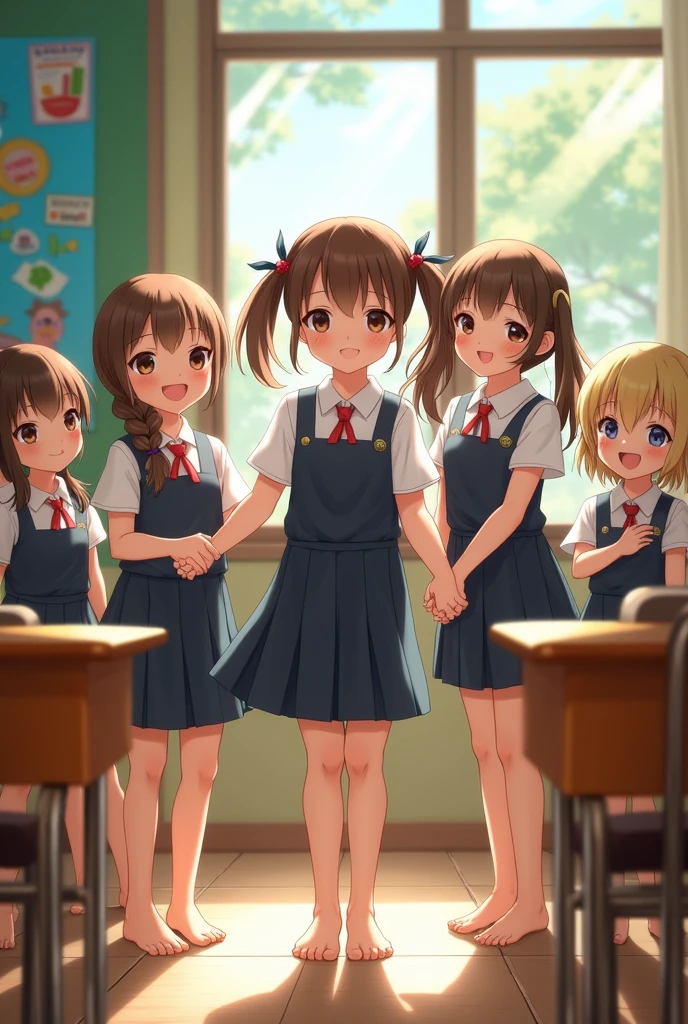 School girls in a realistic style barefoot naked