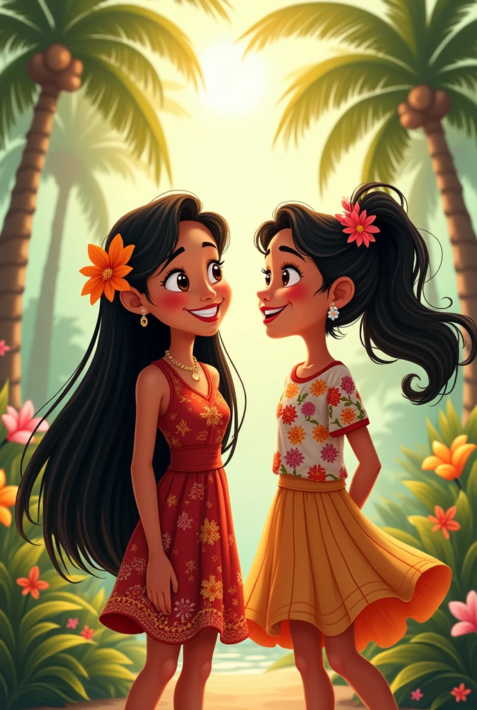 Animated image of an Indonesian girl and a Latin American girl