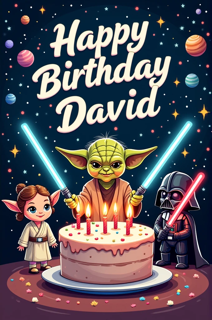 Birthday card for someone named David with Star Wars characters