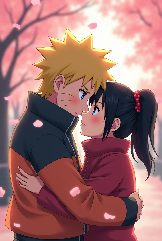 Naruto is hugging Sarada who is not wearing any clothes.