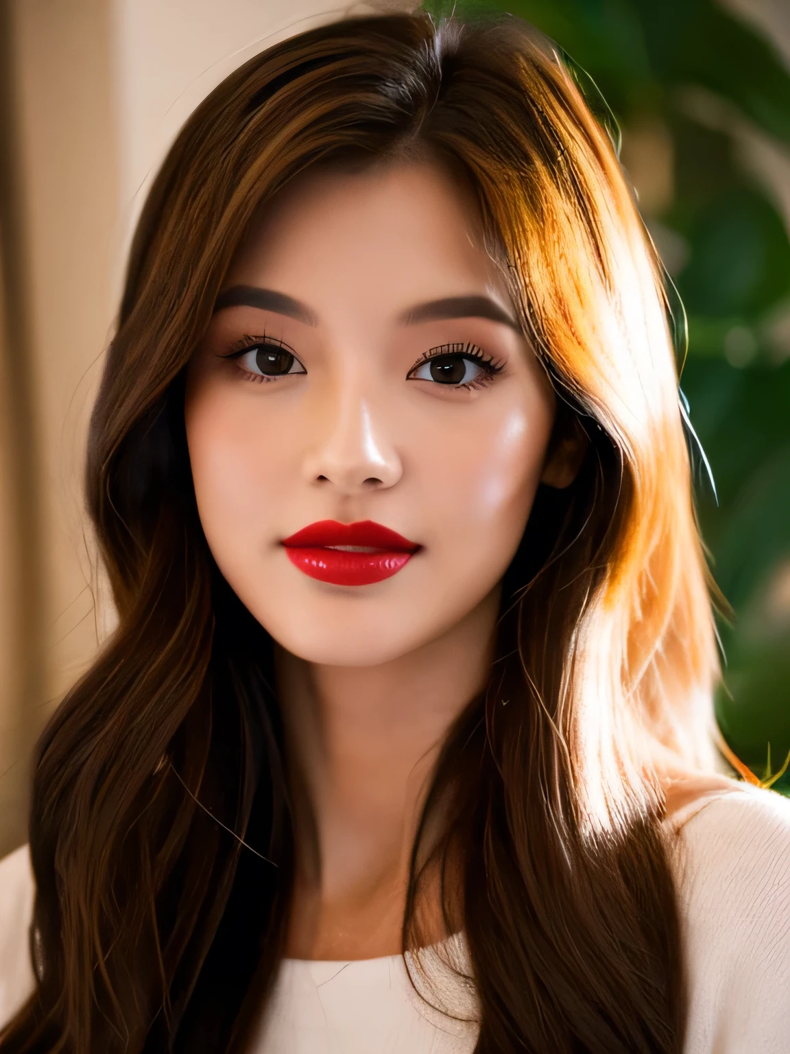 American Woman, Bright red lips, high quality