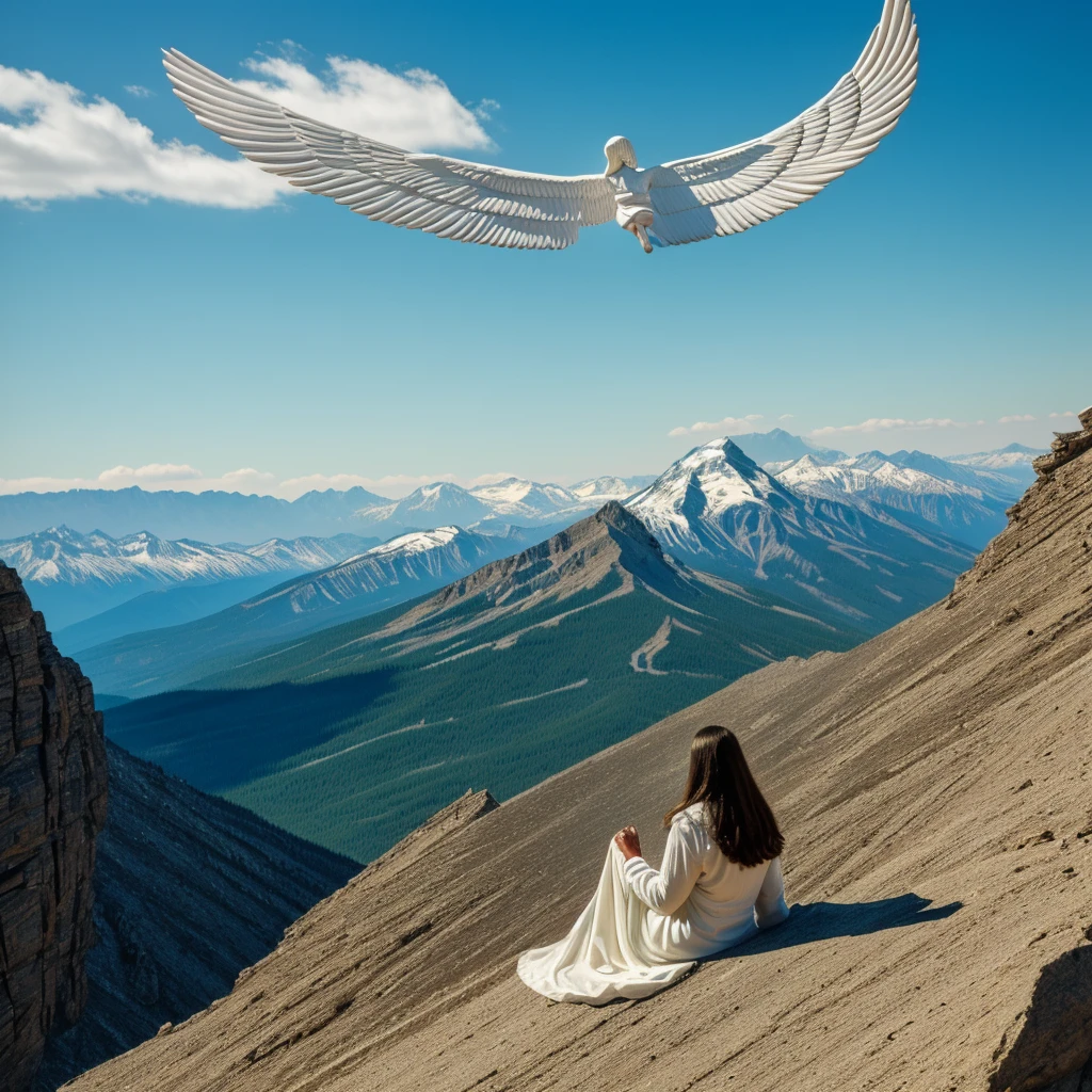 High-quality masterpieces, terror, fear, The angel of death sitting on a mountain looking down