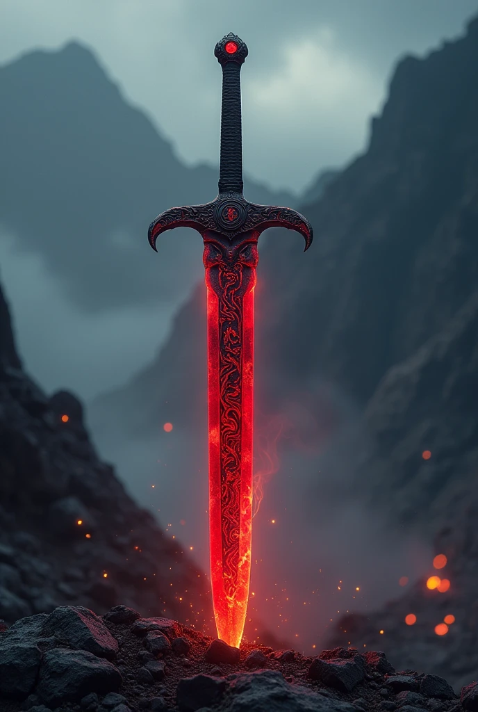 Red and black sword with a dragon symbol