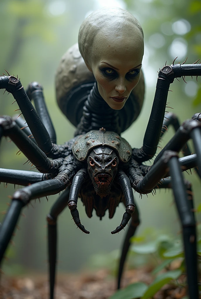 best quality,4K,8K,high resolution,masterpiece:1.2),Extremely detailed,Practical,photoPractical:1.37,This creature, The terrifying fusion of spider and human female,There are six arms, Embodying the grotesque in two different forms. Its upper body retains the distinct features of a woman, Though warped by the merging process. Its eyes gleaming with intelligence, More spider than human. (No hair, White skin:1.3),
Growing four additional limbs from its torso, Elongated and jointed like a spider, Yet retaining disturbingly human flesh. These limbs ending in sharp fingered appendages, Chitin claws, Able to tear flesh with ease.
Its lower body a fusion of spider and human anatomy, Abdominal stretch backwards,Like a giant spider. Serrated spines protrude from its exoskeleton, Each one is a reminder of its unnatural origin. leg, 人类大leg和毛茸茸附属物的怪异组合, Offering agility and strength, Enabling it to glide across the ground with astonishing speed and grace.