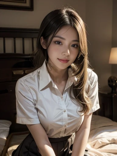 (1girl:1.3), Masterpiece, Best quality, amazing beauty, 4K, absurdres, finely detail, super detailed eye, perfect anatomy, official art, cinematic lighting, BREAK, school, silky ponytail, blonde, super shiny detailed brown eyes, one eye closed, BREAK , big breasts, white skin, sitting, crossed legs, full body, BREAK , (school uniform:1.2), BREAK,()