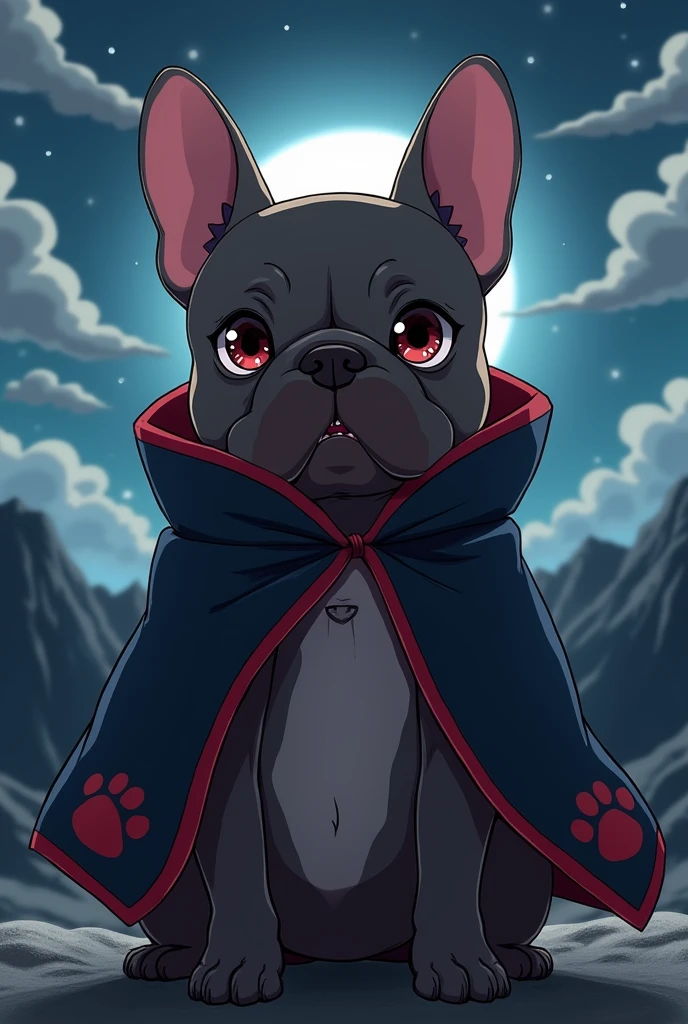 Frenchie bulldog using Akatsuki from Naruto Shippuden