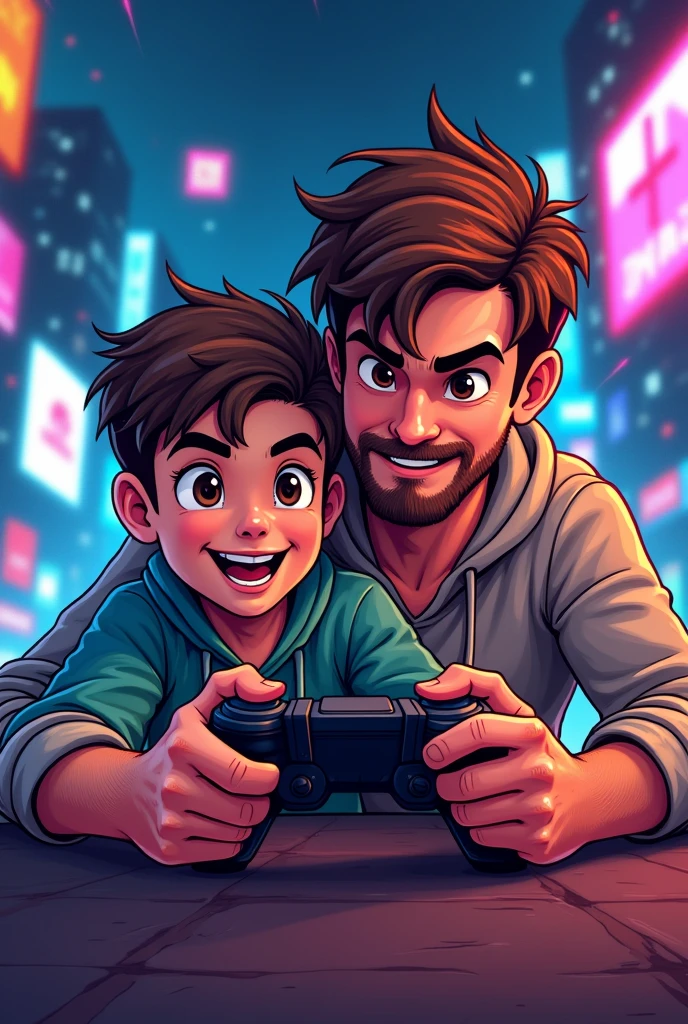 father son brown hair and eyes gaming logo