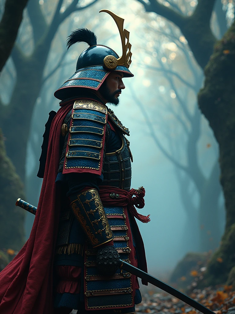 Majestic samurai, colorful, dark fantasy, insanely detailed and intricate, golden ratio,hypermaximalist, cinematic, matte painting, trending on artstation, elegant, ornate, luxury, elite, James jean, Brian froud, ross tran, realistic 3D, hyper realistic, super detailed