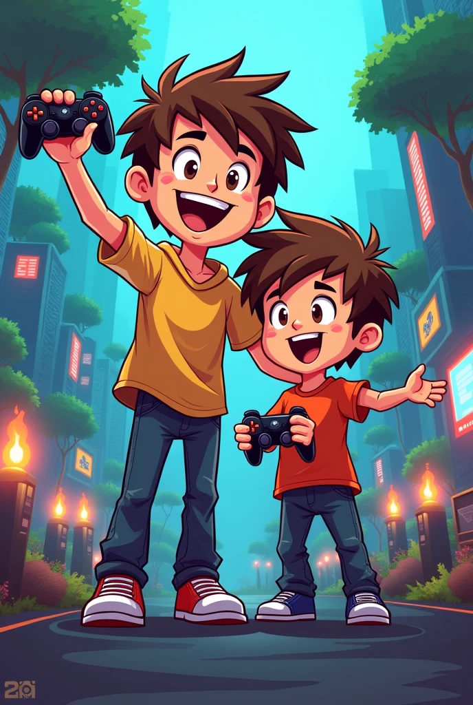 father son brown hair and eyes gaming logo