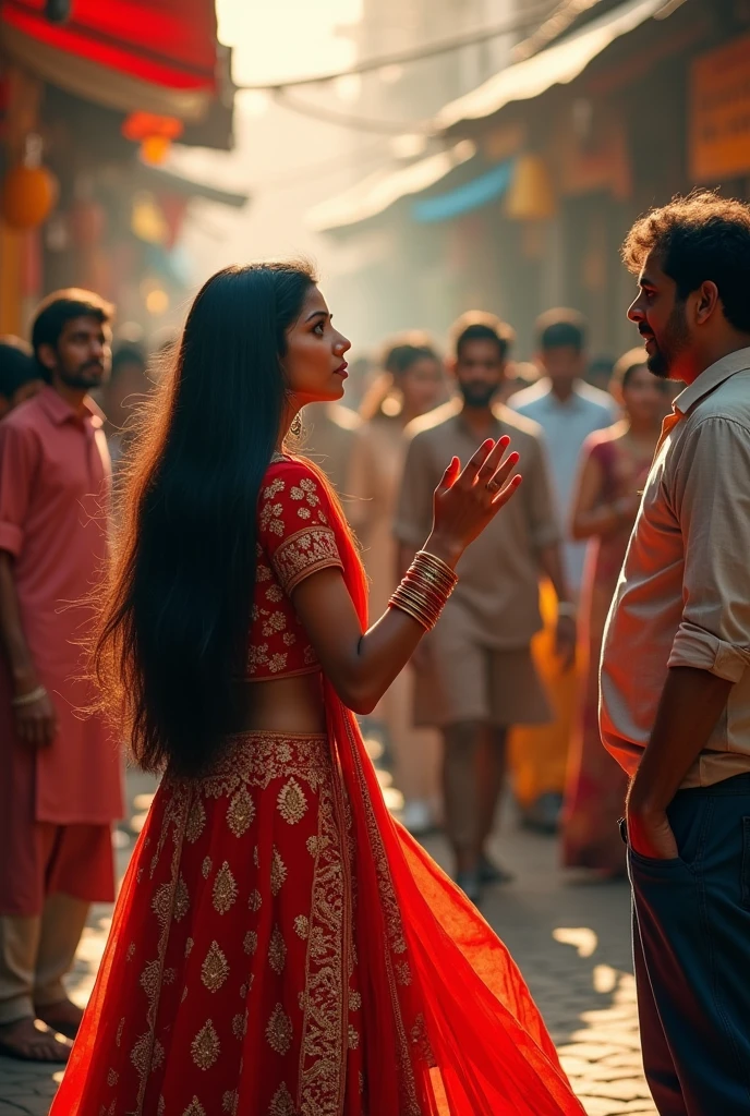 A sexy beautiful indian girl shouted on a man in front of him